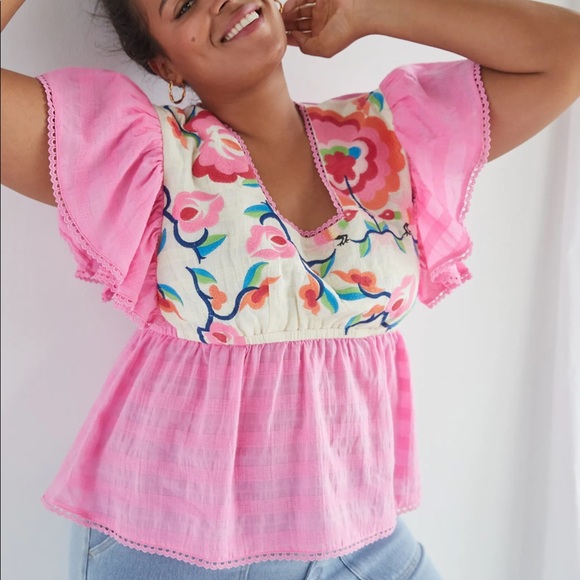 HP 🎉 Plenty by Tracy Reese x Anthropologie Embroidered Babydoll XS Pink Crochet - Picture 2 of 6